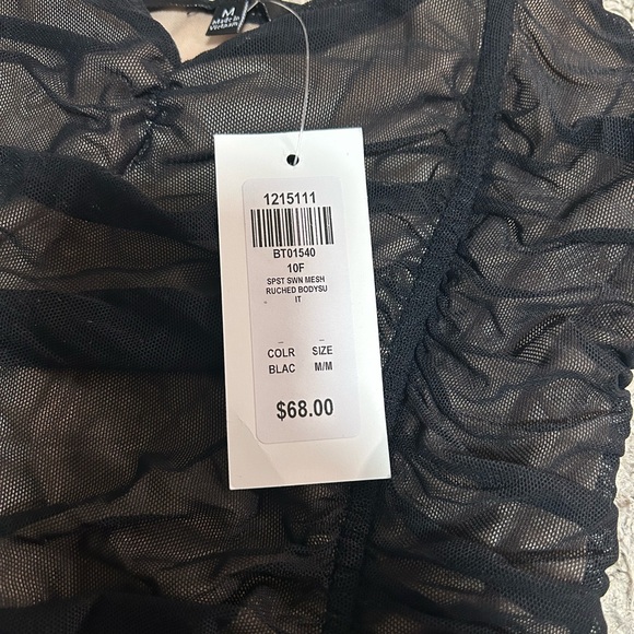 Black Mesh Ruched Bodysuit - Picture 3 of 4